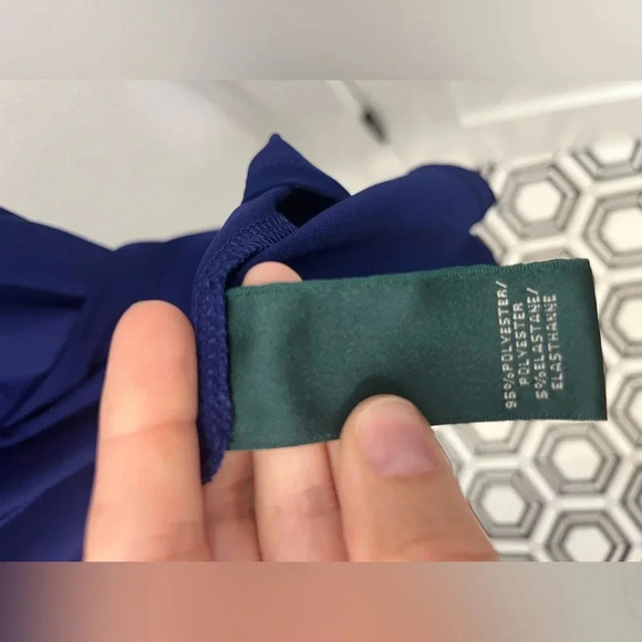 Lauren Ralph Lauren Blue Jewel Tone v neck A-line with pleating sleeveless 6 - Picture 6 of 9